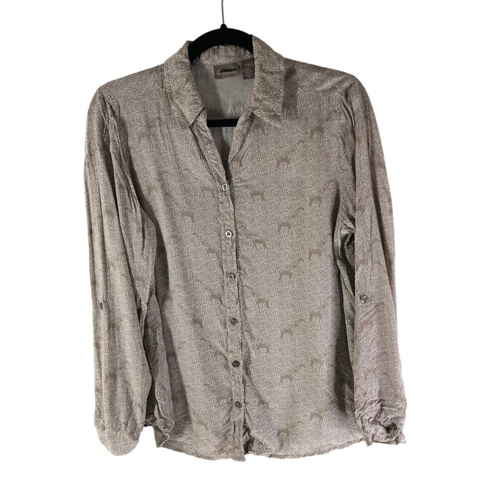 Chicos Womens Button-Down Shirt Animal Giraffe Print Beige Size 0 (US Size S)
